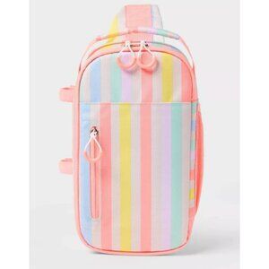 6 Cans/4.5qt Soft Sided Cooler - Sun Squad - Striped: Zip Closure, Adjustable S